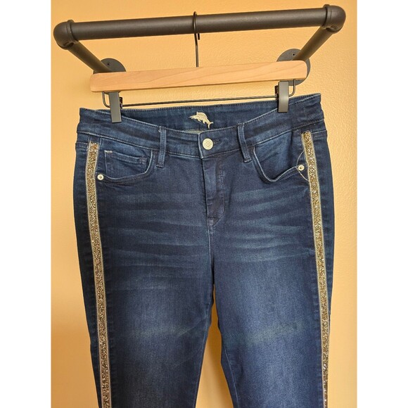 Tommy Bahama high Rise ankle dark denim with sparkles women's size 10 - Picture 2 of 10